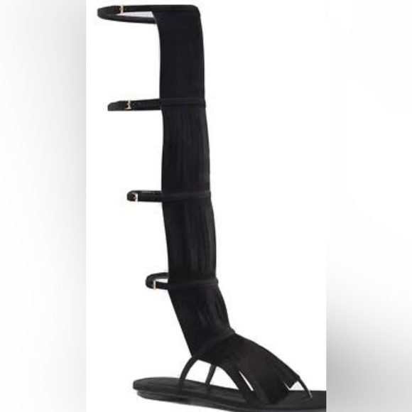 Gucci Shoes - Gucci Becky Tall Fringe Black Gladiator Sandals 38